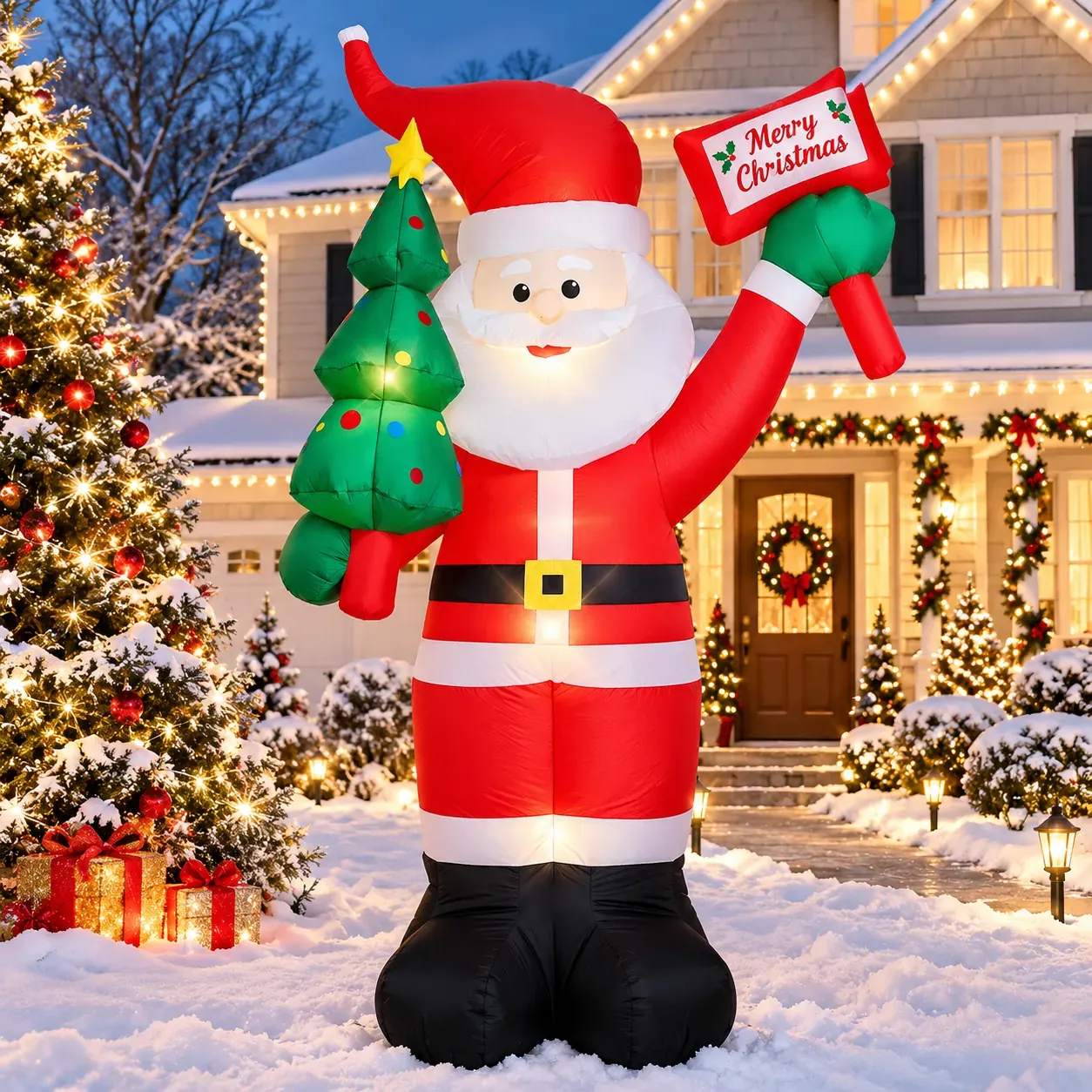 8 ft Christmas Inflatable Santa with Built-In LEDs