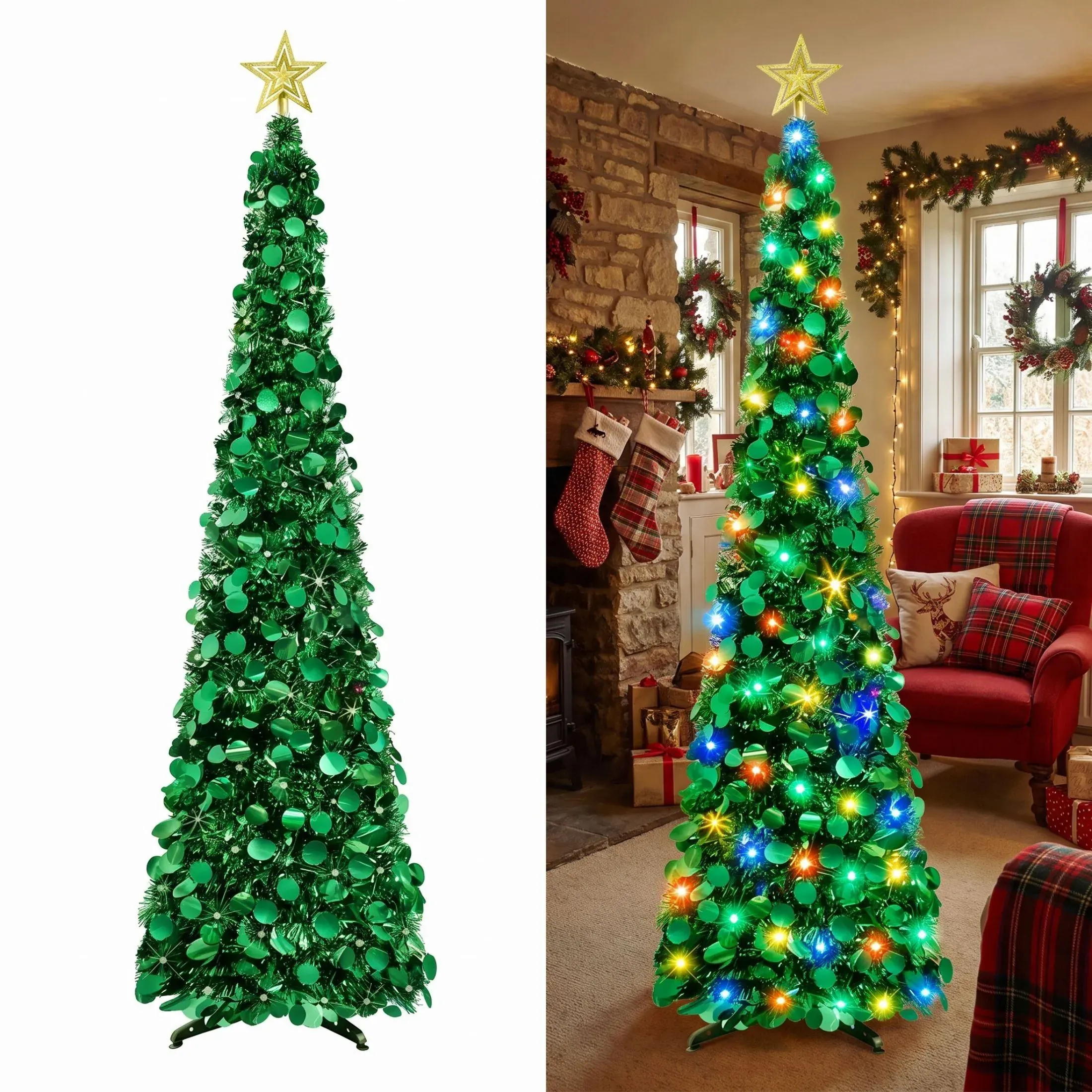 5 ft Pop-Up Tinsel Christmas Tree with Lights, 2-Pack (2-Pack)